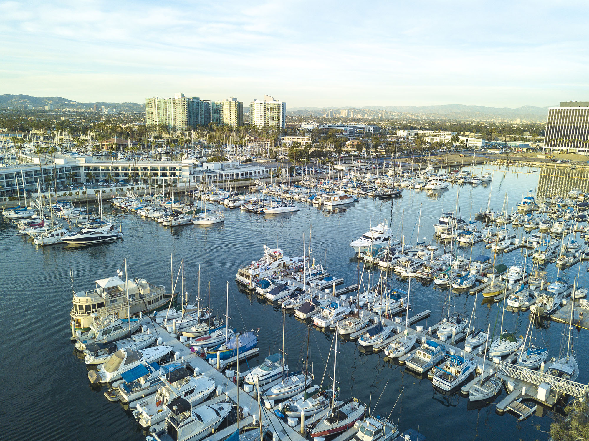 aerial view of boats in dock