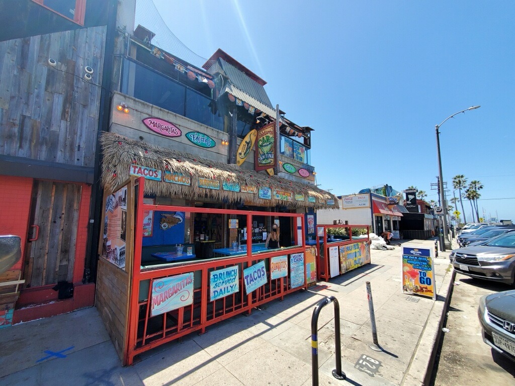 Outdoor dining section of Cabo Cantina restaurant in Marina del Rey