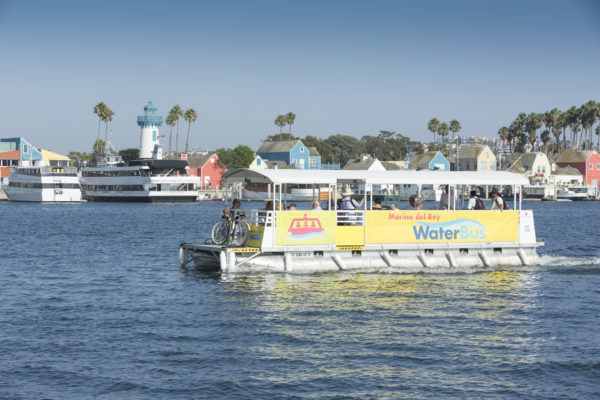 yellow water taxi in the Marina del Rey channel