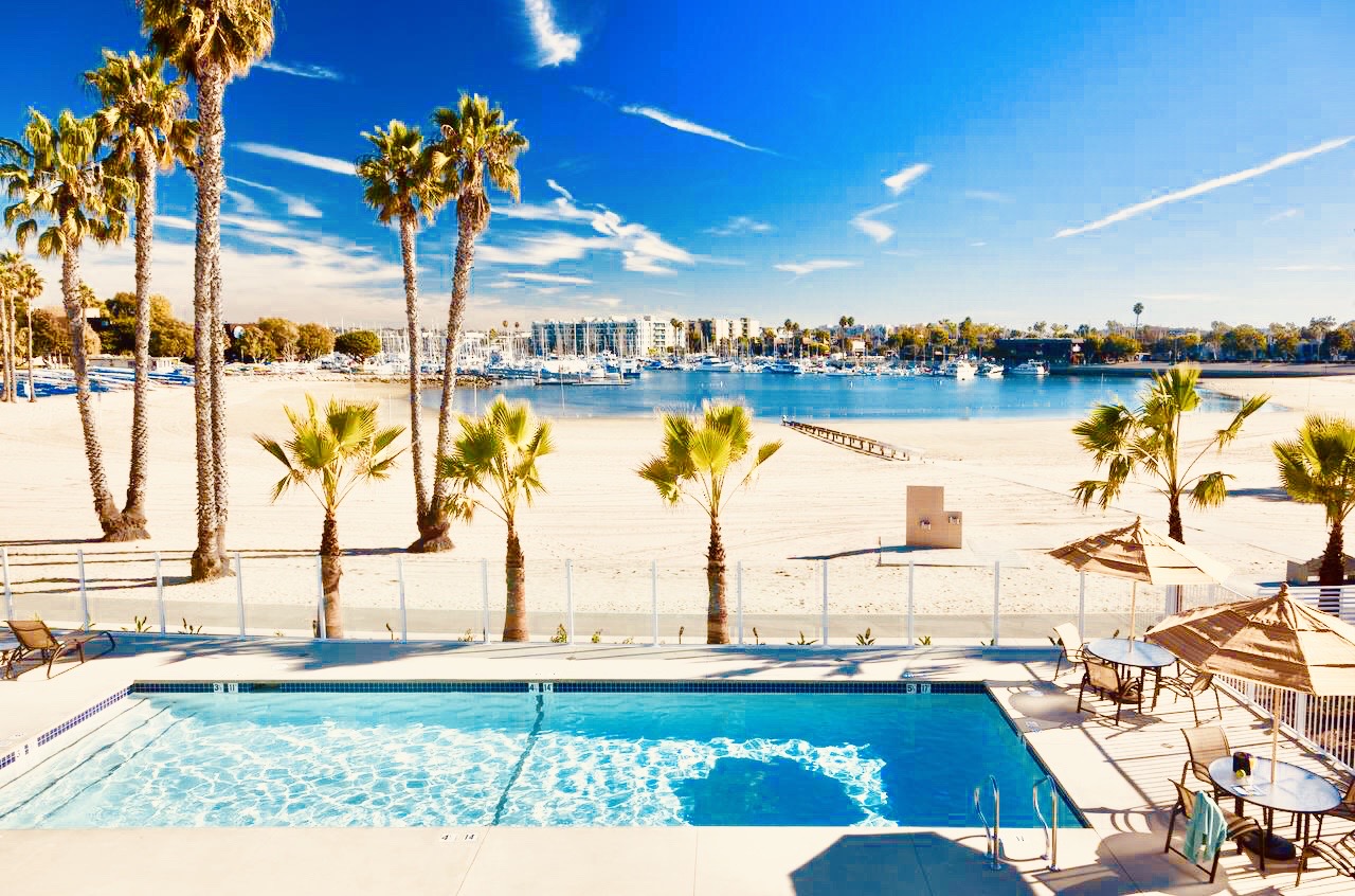 Swimming pool facing calm cove in Marina del Rey