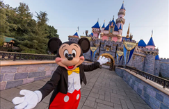 Mickey Mouse in front of castle at Disneyland Anaheim, attraction near Marina del Rey